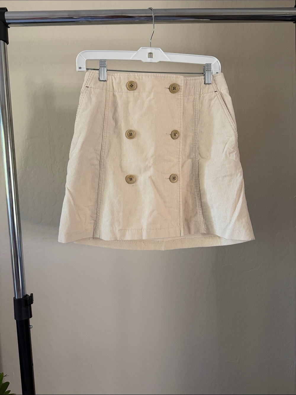 Uniqlo Ines DE LA Fressange Beige Corduroy Double Breasted Mini Skirt Size 0